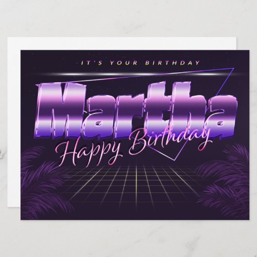 Martha Nom Prénom lila retro Carte Anniversaire (Devant / Derrière)