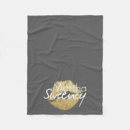 Martha Sweeney Gold Lips Fleece Blanket (Voorkant)