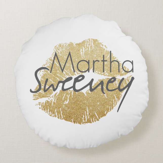 Martha Sweeney Gold Lips Round Pillow Rond Kussen (Achterkant)