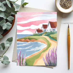 Martha's Vineyard   Aquarel Strandpad Schilderij Briefkaart