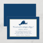 Marthas Vineyard Blue Map met Heart Wedding RSVP Kaartje (Voorkant / Achterkant)