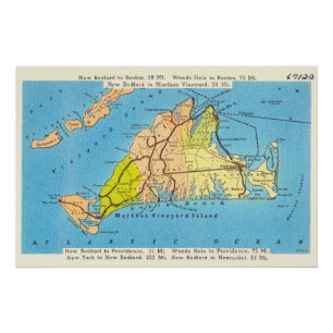 Martha's Vineyard Island Auto Map Perfect Poster