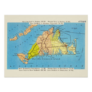 Martha's Vineyard Island Auto Map Poster Perfect Poster