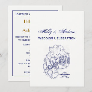 Martha's Vineyard  Kaart #1 Navy Blue Invitat