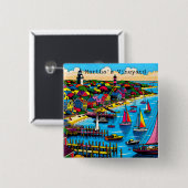 Martha's Vineyard | Kleurrijke Abstracte kunst Vierkante Button 5,1 Cm (Voorkant /achterkant)
