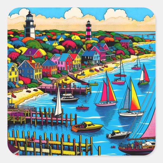 Martha's Vineyard | Kleurrijke Abstracte kunst Vierkante Sticker (Voorkant)