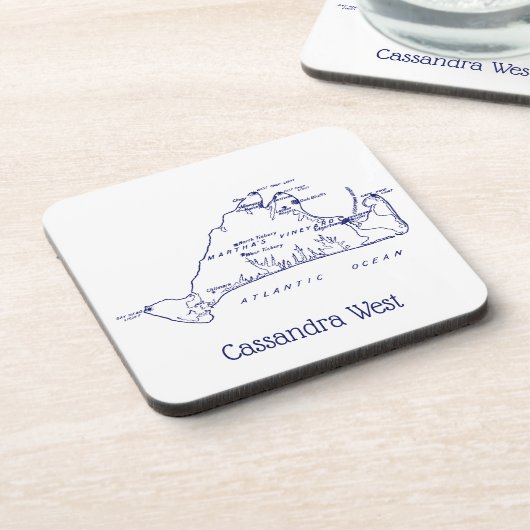 Martha's Vineyard  Map #1 Navy Blue Drankjes Onderzetter (Linkerzijde)