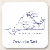 Martha's Vineyard  Map #1 Navy Blue Drankjes Onderzetter (Voorkant)
