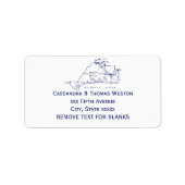Martha's Vineyard  Map #1 Navy Blue Etiket (Voorkant)