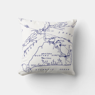 Martha's Vineyard Map #1 Navy Blue Kussen