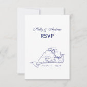 Martha's Vineyard Map #1 Navy Blue RSVP Kaartje (Voorkant)