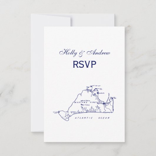 Martha's Vineyard Map #1 Navy Blue RSVP Kaartje (Voorkant)