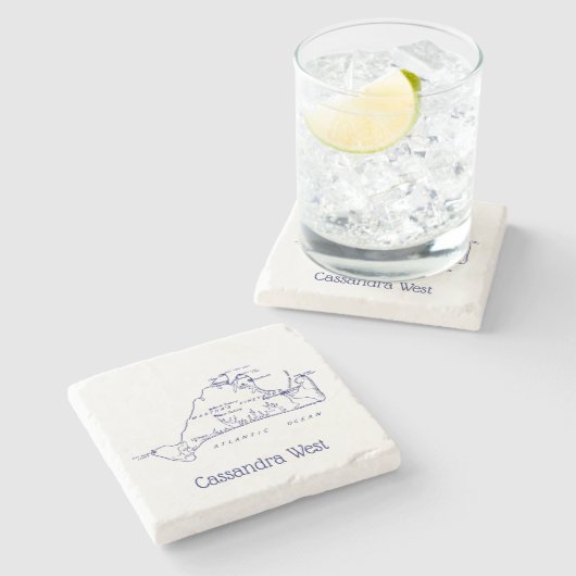 Martha's Vineyard Map #1 Navy Blue Stenen Onderzetter (Zijkant)