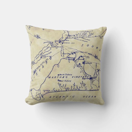 Martha's Vineyard Map #1 Navy Blue Tea Stn Kussen (Voorkant)