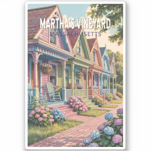 Martha's Vineyard Massachusetts Illustratie Retro Sticker (Voorkant)