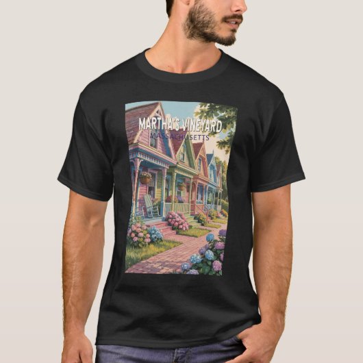 Martha's Vineyard Massachusetts Illustratie Retro T-shirt (Voorkant)