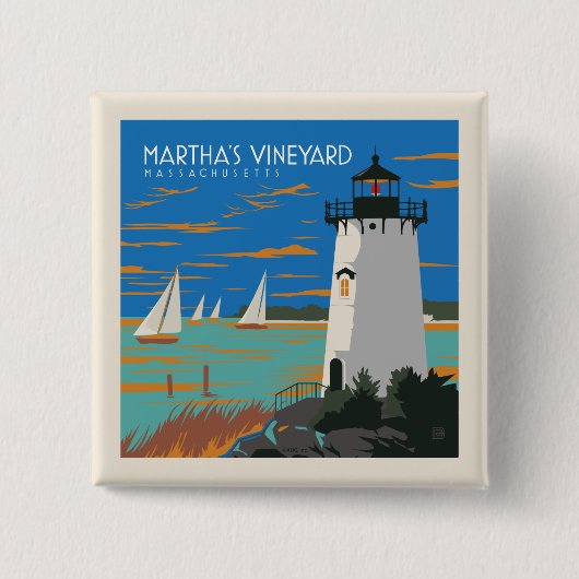 Martha's Vineyard, Massachusetts | Vuurtoren Vierkante Button 5,1 Cm (Voorkant)