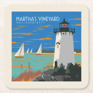 Martha's Vineyard, Massachusetts   Vuurtoren Vierkante Kartonnen Onderzetter