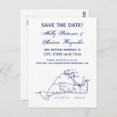 Martha's Vineyard Vintage Kaart #1 Navyblauw (Voorkant / Achterkant)