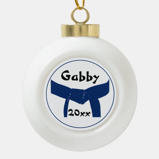 Martial Arts donkerblauwe riem rang Keramische Bal Ornament (Voorkant)