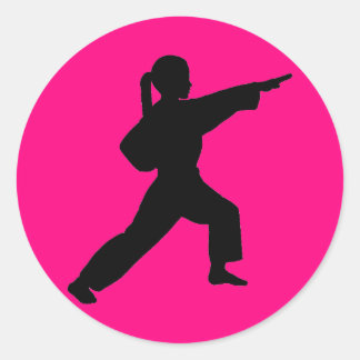 Martial Arts Front Strike Meisje heet roze sticker