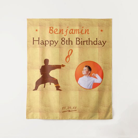 Martial Arts Karate Kids Verjaardagsfeestje Achter Wandkleed (Voorkant)