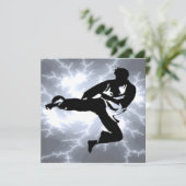 Martial Arts Lightning Male Invitation in Silver Kaart (Staand voorkant)