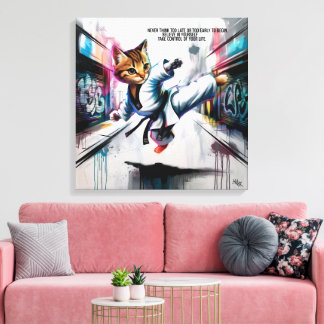 Martial Arts Meets Street Style – Cartoon Kitten Canvas Afdruk
