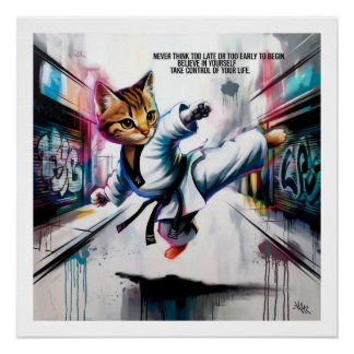 Martial Arts Meets Street Style – Cartoon Kitten Perfect Poster