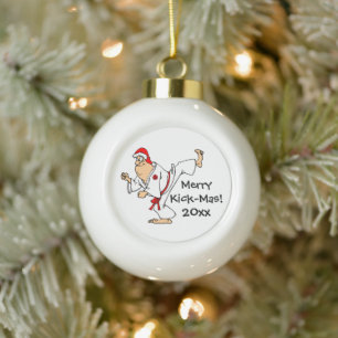 Martial Arts Merry Kick-Mas Kerstmis Keramische Bal Ornament