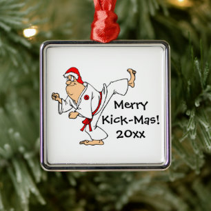Martial Arts Merry Kick-Mas Kerstmis Metalen Ornament