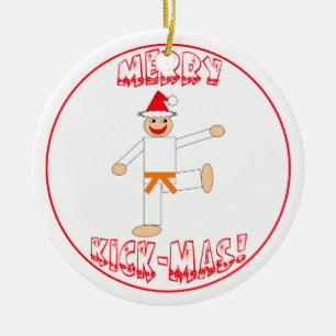 Martial Arts Merry Kick Mas Oranje Belt Keramisch Ornament