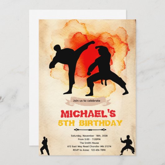 Martial Arts Party invitation (Devant / Derrière)