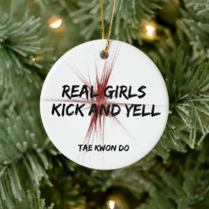 Martial Arts Real Girls Kick en Yell Taekwondo Keramisch Ornament