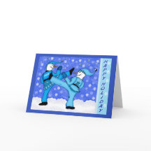 Martial Arts Snowmen Kicking Holiday Carte de voeu