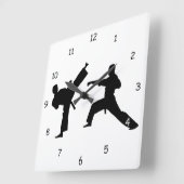 Martial Arts Sparring Silhouette Vierkante Klok (Hoek)