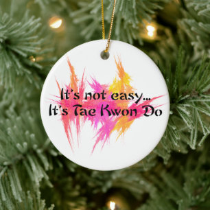 Martial Arts Taekwondo Roze en Sinaasappel Keramisch Ornament