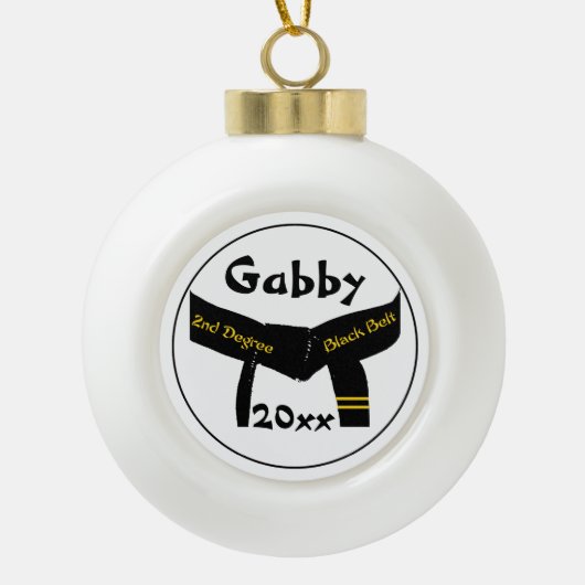 Martial Arts tweede graads zwarte riem rang Keramische Bal Ornament (Voorkant)