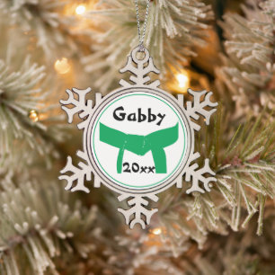 Martiale Kunst Groene Belt Gedateerd Tin Sneeuwvlok Ornament