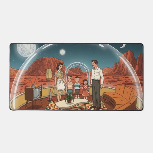 Martian Bubble Home - Retro Family Adventure Scene (Recto)