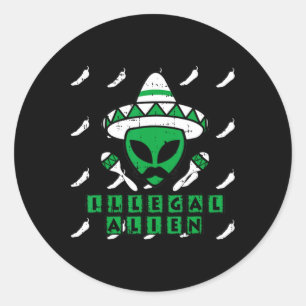 Martian Illegal Alien Mexican Area-51 Funny Hallow Ronde Sticker