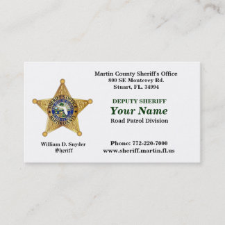 Martin County Sheriff's Kantoor Business Card. Visitekaartje