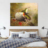 MARTIN J. HEADE - Twee robijn keels door hun nest  Canvas Afdruk (Insitu (Slaapkamer))