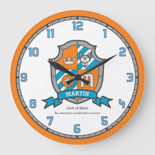 Martin-naam met de letter M crest oranje Grote Klok