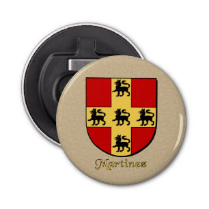 Martinez Heraldic Arms op perkament stijl terug Button Flesopener