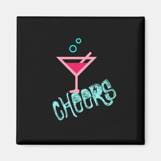 Martini - Alcohol Drink Pop Art, Roze & Turquoise Magneet (Voorkant)