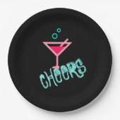 Martini - Alcohol Drink Pop Art, Roze & Turquoise Papieren Bordje (Voorkant)