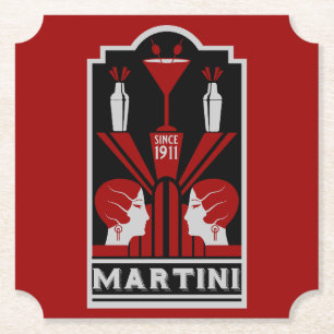  Martini Art Deco Kartonnen Onderzetters