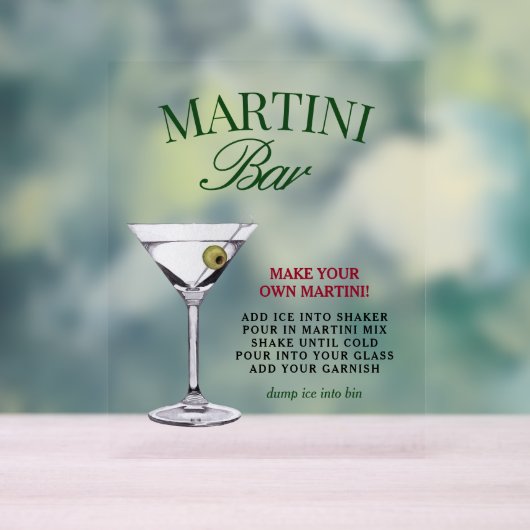 Martini Bar Groen & Rood Classy Acryl Bord (Neutraal)
