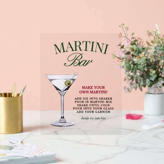 Martini Bar Groen & Rood Classy Acryl Bord (Huwelijk)
